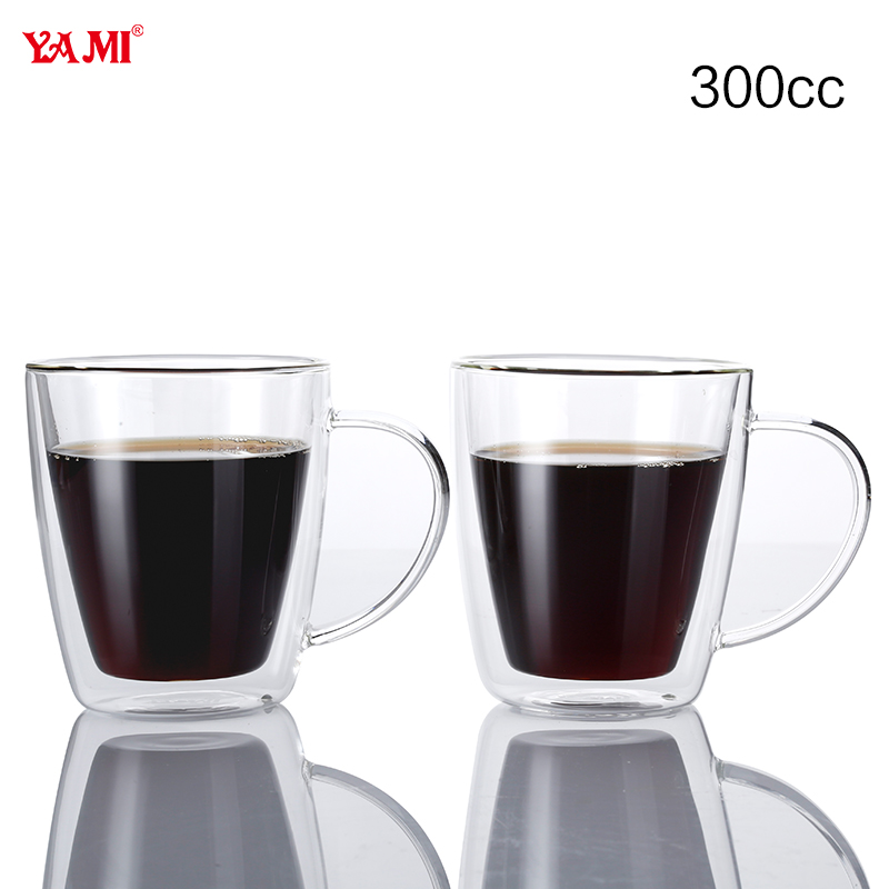 圓形帶柄雙層玻璃杯300cc-大圖1